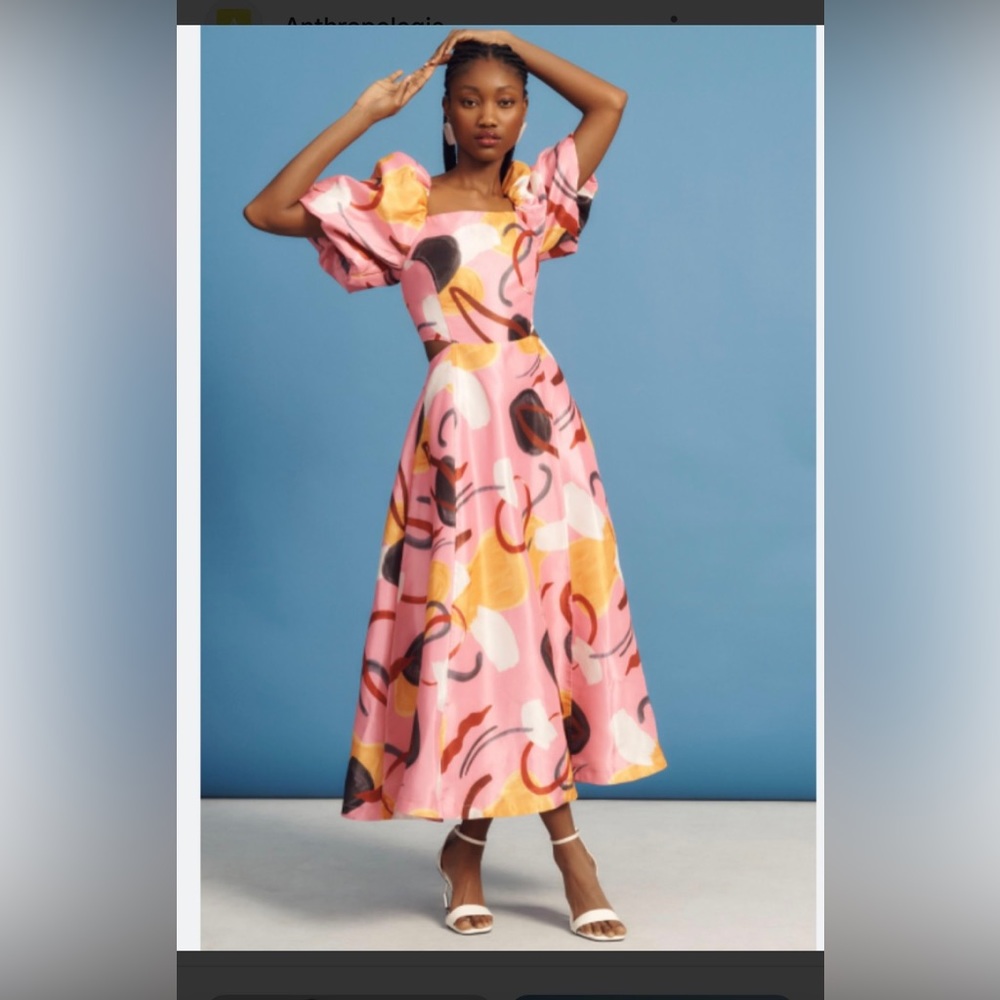 Aureta Studio Printed Puff-Sleeve Cutout Dress
Size M